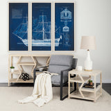 Antique Ship Blueprint IV by Vision Studio Hand Embelished Framed Art Print Matted under Glass from Mercana - Luna Furniture