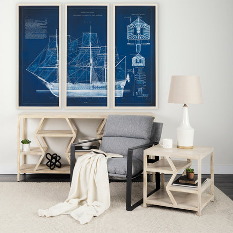 Antique Ship Blueprint IV by Vision Studio Hand Embelished Framed Art Print Matted under Glass from Mercana - Luna Furniture