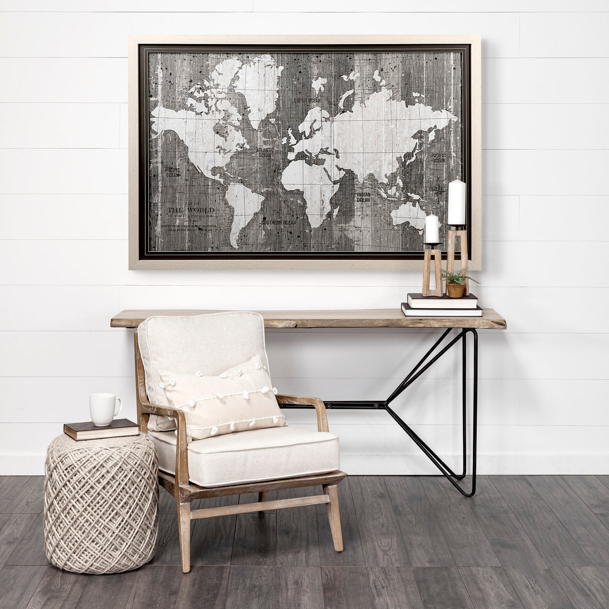 Old World Map Neutral by Mercana Studio Hand Embellished Textured Framed Art Print Matted under Glas from Mercana - Luna Furniture