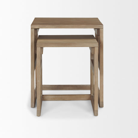 Grier Set of 2 Light Brown Solid Wood w/ Cane Nesting Accent Tables from Mercana - Luna Furniture