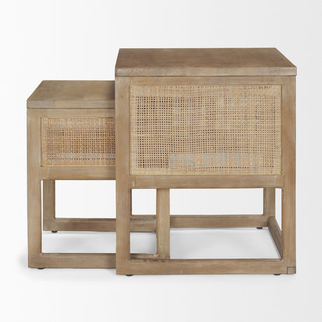 Grier Set of 2 Light Brown Solid Wood w/ Cane Nesting Accent Tables from Mercana - Luna Furniture