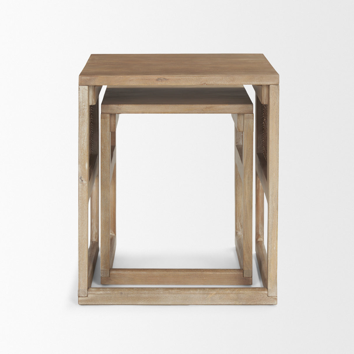 Grier Set of 2 Light Brown Solid Wood w/ Cane Nesting Accent Tables from Mercana - Luna Furniture