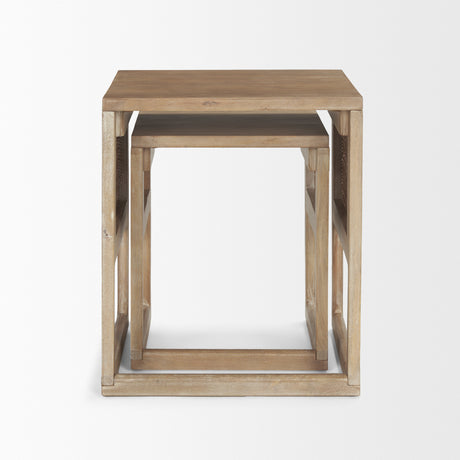 Grier Set of 2 Light Brown Solid Wood w/ Cane Nesting Accent Tables from Mercana - Luna Furniture