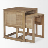 Grier Set of 2 Light Brown Solid Wood w/ Cane Nesting Accent Tables from Mercana - Luna Furniture