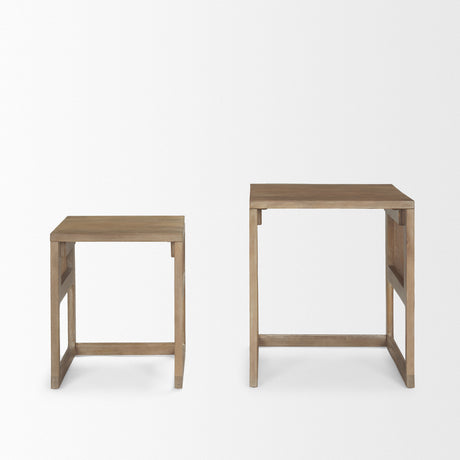Grier Set of 2 Light Brown Solid Wood w/ Cane Nesting Accent Tables from Mercana - Luna Furniture