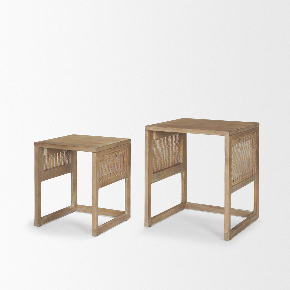Grier Set of 2 Light Brown Solid Wood w/ Cane Nesting Accent Tables from Mercana - Luna Furniture