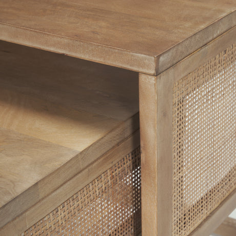 Grier Set of 2 Light Brown Solid Wood w/ Cane Nesting Accent Tables from Mercana - Luna Furniture