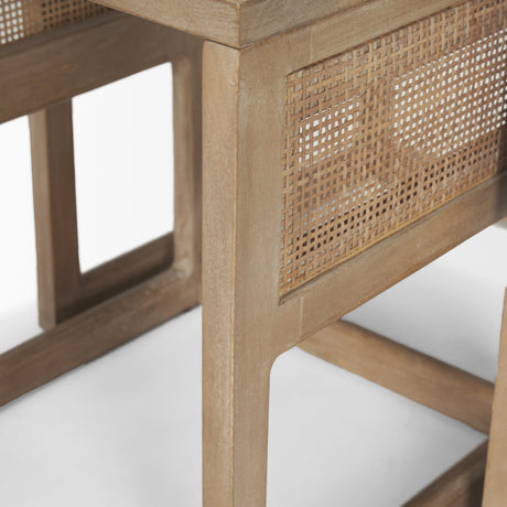 Grier Set of 2 Light Brown Solid Wood w/ Cane Nesting Accent Tables from Mercana - Luna Furniture