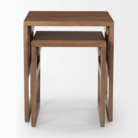 Grier Set of 2 Medium Brown Solid Wood w/ Cane Nesting Accent Tables from Mercana - Luna Furniture