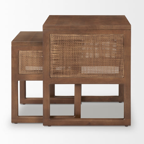Grier Set of 2 Medium Brown Solid Wood w/ Cane Nesting Accent Tables from Mercana - Luna Furniture
