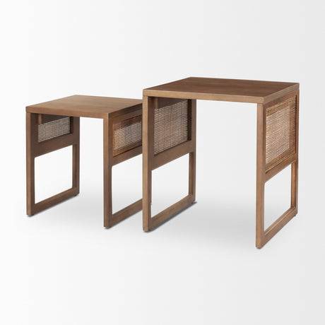 Grier Set of 2 Medium Brown Solid Wood w/ Cane Nesting Accent Tables from Mercana - Luna Furniture