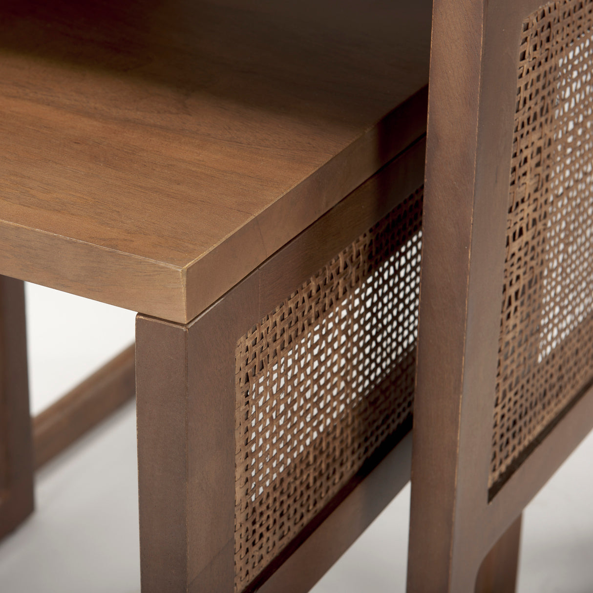 Grier Set of 2 Medium Brown Solid Wood w/ Cane Nesting Accent Tables from Mercana - Luna Furniture