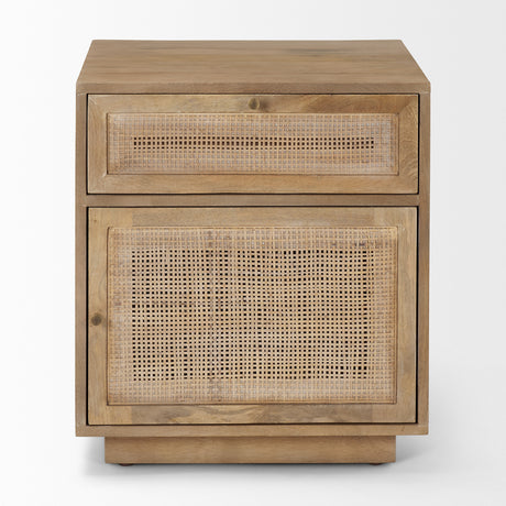 Grier Light Brown Wood w/ Cane End Table from Mercana - Luna Furniture