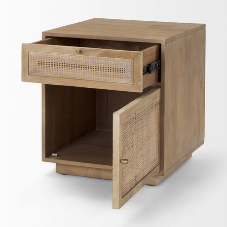 Grier Light Brown Wood w/ Cane End Table from Mercana - Luna Furniture