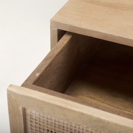 Grier Light Brown Wood w/ Cane End Table from Mercana - Luna Furniture