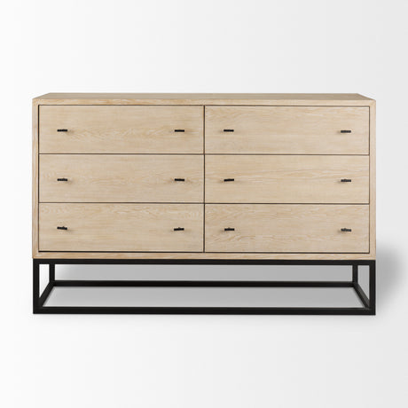Ciara 6 Drawer Beige Fir Veneer w/ Black Metal Sideboard from Mercana - Luna Furniture
