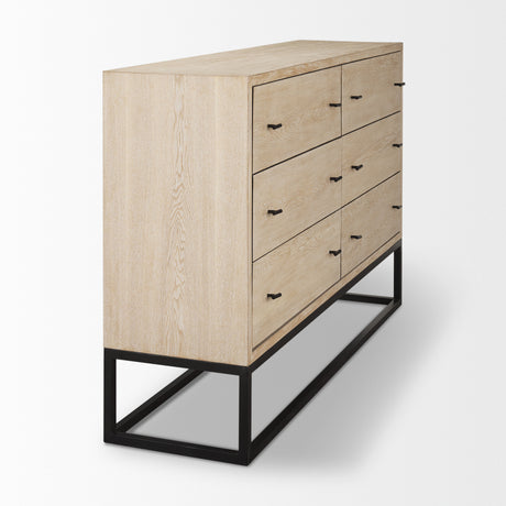 Ciara 6 Drawer Beige Fir Veneer w/ Black Metal Sideboard from Mercana - Luna Furniture