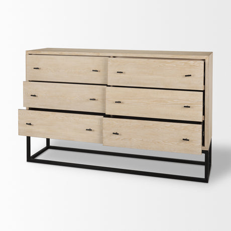 Ciara 6 Drawer Beige Fir Veneer w/ Black Metal Sideboard from Mercana - Luna Furniture