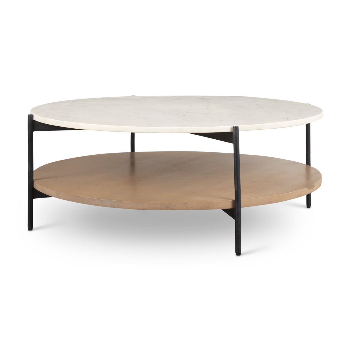 Larkin Marble Top w/ Brown Wood Shelf Round Coffee Table from Mercana - Luna Furniture