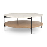 Larkin Marble Top w/ Brown Wood Shelf Round Coffee Table from Mercana - Luna Furniture