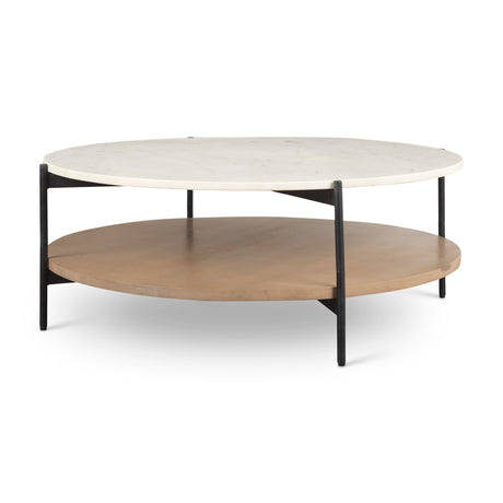 Larkin Marble Top w/ Brown Wood Shelf Round Coffee Table from Mercana - Luna Furniture