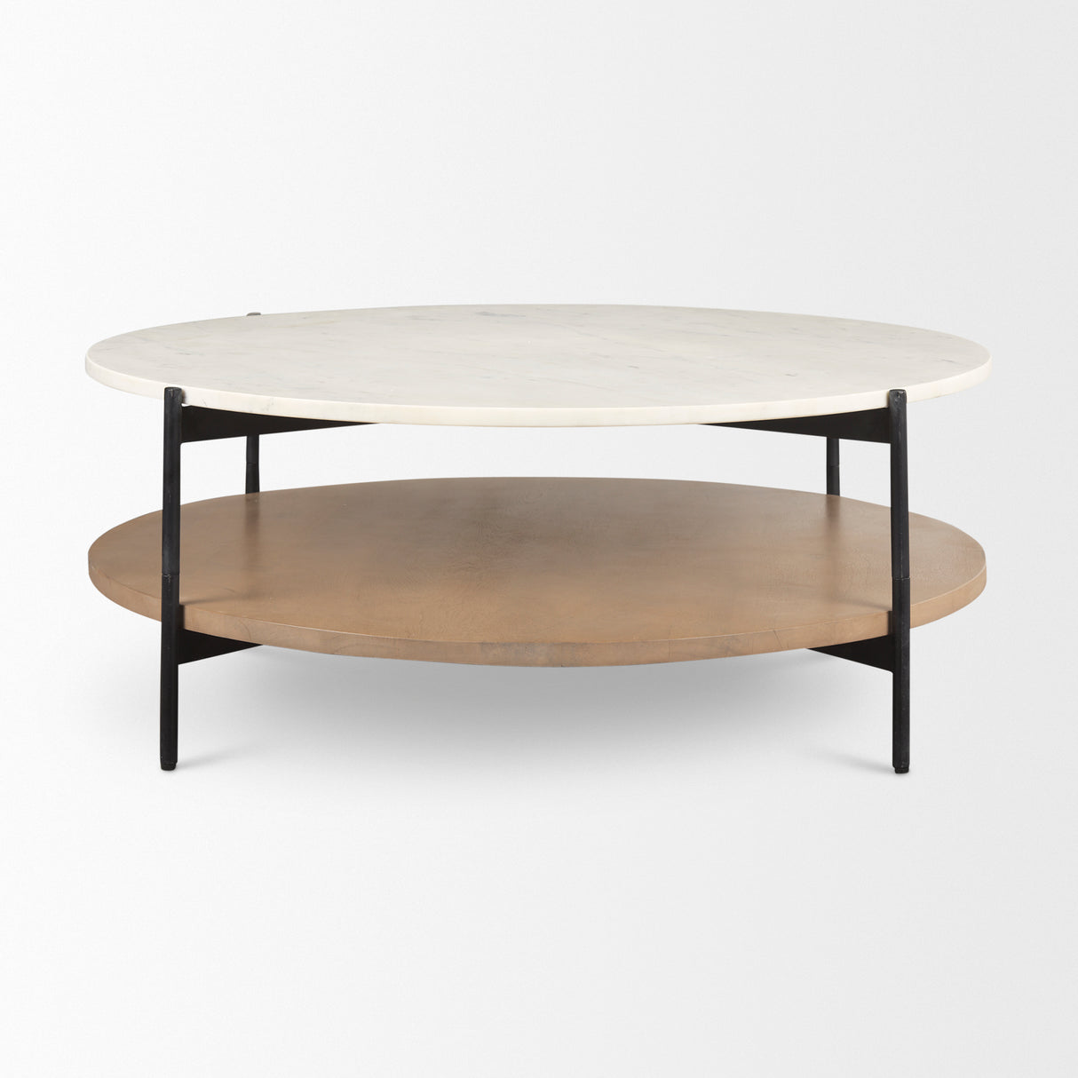 Larkin Marble Top w/ Brown Wood Shelf Round Coffee Table from Mercana - Luna Furniture