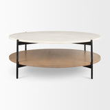 Larkin Marble Top w/ Brown Wood Shelf Round Coffee Table from Mercana - Luna Furniture