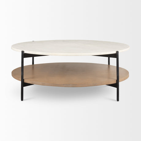 Larkin Marble Top w/ Brown Wood Shelf Round Coffee Table from Mercana - Luna Furniture