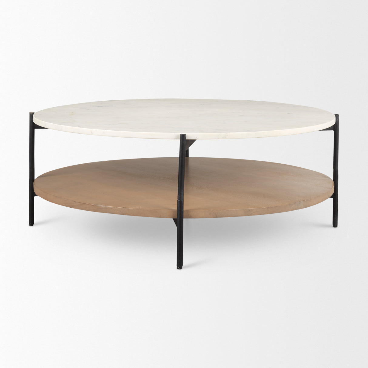 Larkin Marble Top w/ Brown Wood Shelf Round Coffee Table from Mercana - Luna Furniture