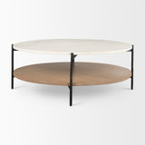 Larkin Marble Top w/ Brown Wood Shelf Round Coffee Table from Mercana - Luna Furniture