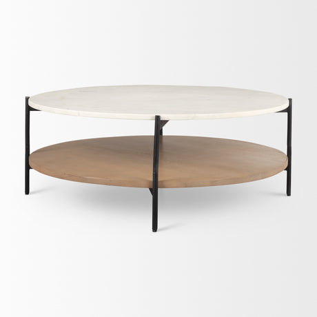 Larkin Marble Top w/ Brown Wood Shelf Round Coffee Table from Mercana - Luna Furniture
