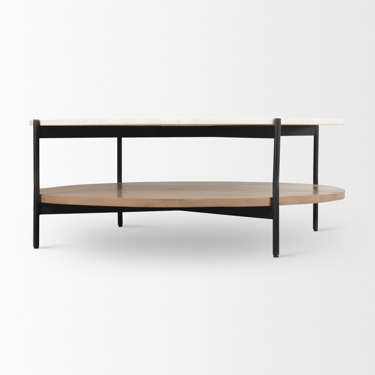 Larkin Marble Top w/ Brown Wood Shelf Round Coffee Table from Mercana - Luna Furniture