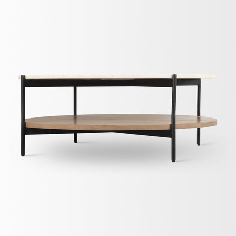 Larkin Marble Top w/ Brown Wood Shelf Round Coffee Table from Mercana - Luna Furniture