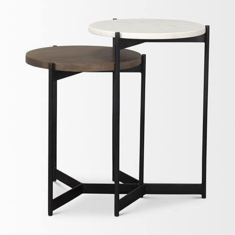 Larkin Marble & Dark Brown Wood Tabletop Nesting End/Side Tables from Mercana - Luna Furniture