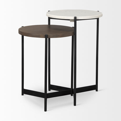 Larkin Marble & Dark Brown Wood Tabletop Nesting End/Side Tables from Mercana - Luna Furniture