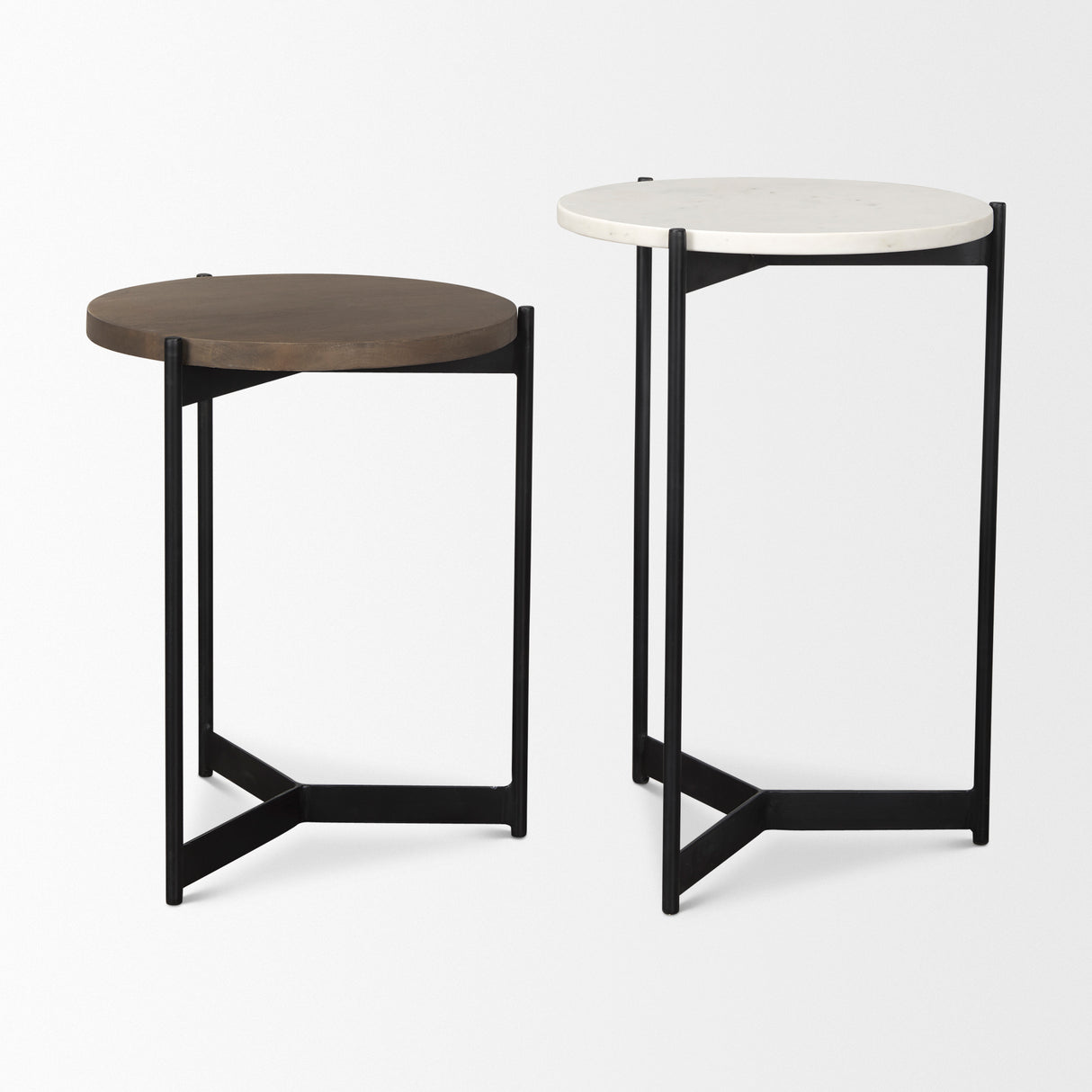 Larkin Marble & Dark Brown Wood Tabletop Nesting End/Side Tables from Mercana - Luna Furniture