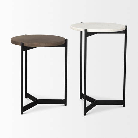 Larkin Marble & Dark Brown Wood Tabletop Nesting End/Side Tables from Mercana - Luna Furniture