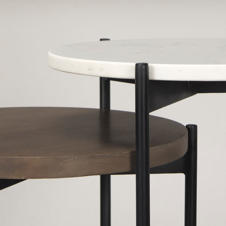 Larkin Marble & Dark Brown Wood Tabletop Nesting End/Side Tables from Mercana - Luna Furniture