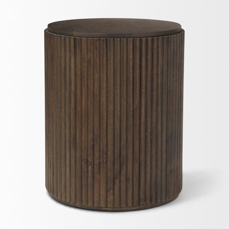 Terra 18L x 18W x 22H Dark Brown Wood Fluted Round Side Table from Mercana - Luna Furniture