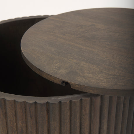 Terra 18L x 18W x 22H Dark Brown Wood Fluted Round Side Table from Mercana - Luna Furniture