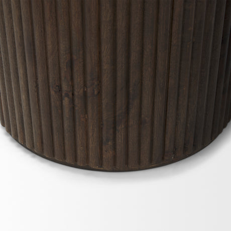 Terra 18L x 18W x 22H Dark Brown Wood Fluted Round Side Table from Mercana - Luna Furniture