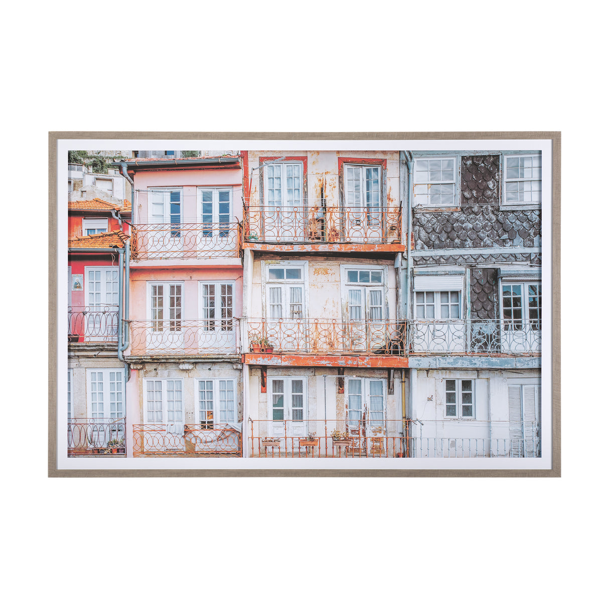 Porto Houses by Laura Marshall a Framed Photo Art Print Matted under Glass from Mercana - Luna Furniture