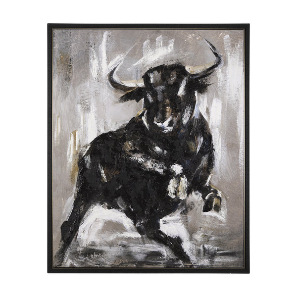 Bull by Mercana Studio a Hand Embellished Textured Framed Canvas