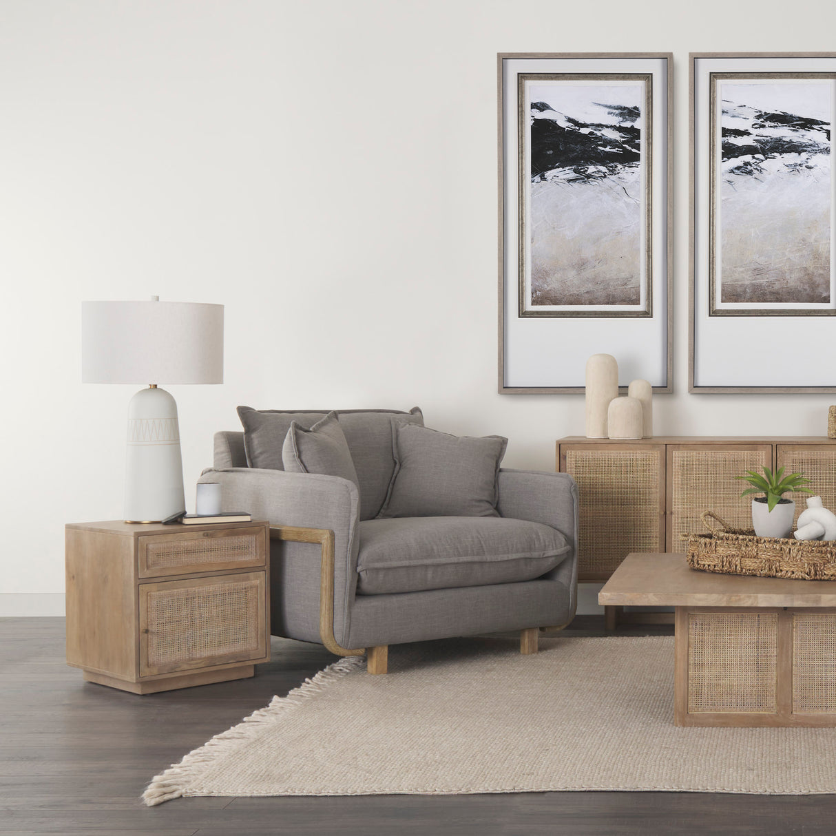 Grier Light Brown Wood w/ Cane End Table from Mercana - Luna Furniture