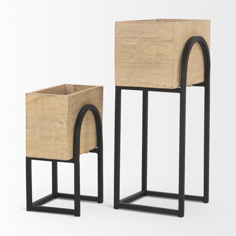 Jadine Set of 2 Beige Wood w/ Black Metal Arch Frames from Mercana - Luna Furniture