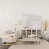 Arelius 42" Square Glass-Top White Wood w/ Gold Metal Base Display Coffee Table from Mercana - Luna Furniture