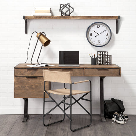 Dion I 58.0L x 11.0W x 11.0H Brown Wood W/Black Metal Wall Shelf from Mercana - Luna Furniture