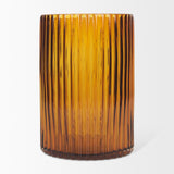Dawn 8" Ribbed Amber Glass Vase from Mercana - Luna Furniture