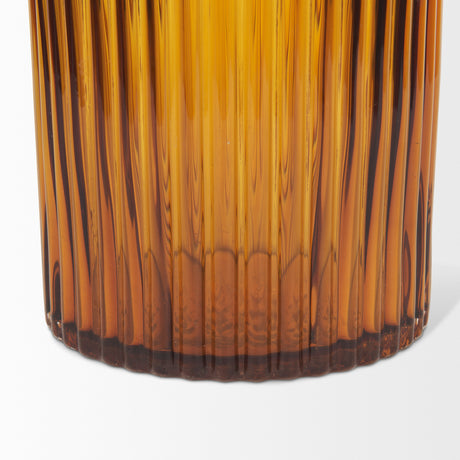 Dawn 8" Ribbed Amber Glass Vase from Mercana - Luna Furniture