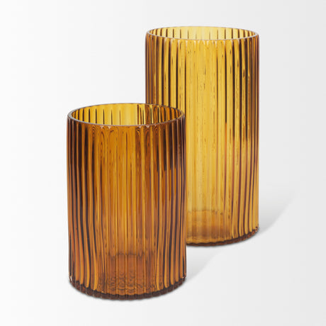 Dawn 8" Ribbed Amber Glass Vase from Mercana - Luna Furniture